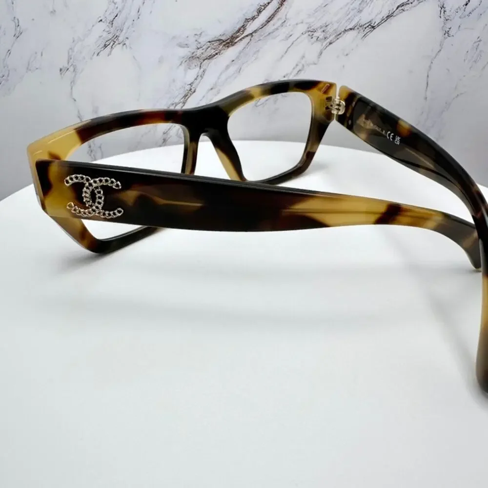 New CHANEL Eyeglasses Brown Gold Chain CC Rectangle 52mm Rx-able - Picture 15 of 16